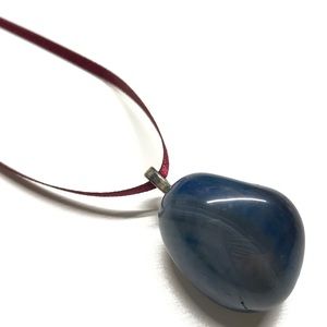 Boho necklace blue polished gemstone handmade uni